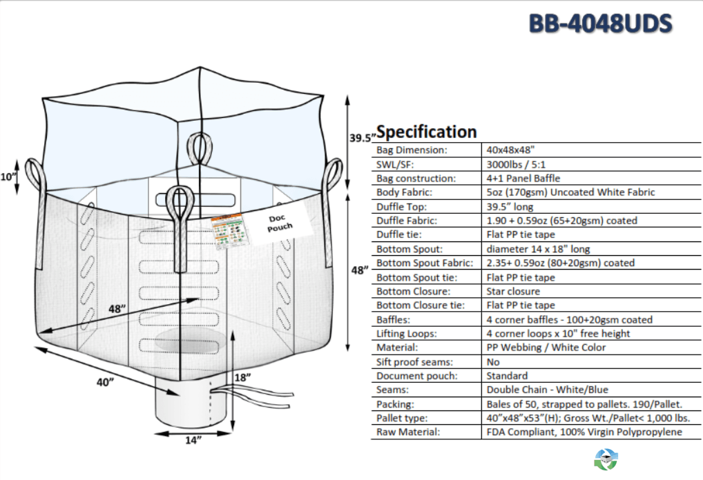 Bulk Bags - FIBC For Sale: NEW 40x48x48 Duffle Top Spout Bottom Bulk Bags In California - image 1 Bulk Bags - FIBC For Sale: NEW 40x48x48 Duffle Top Spout Bottom Bulk Bags In California - image 1