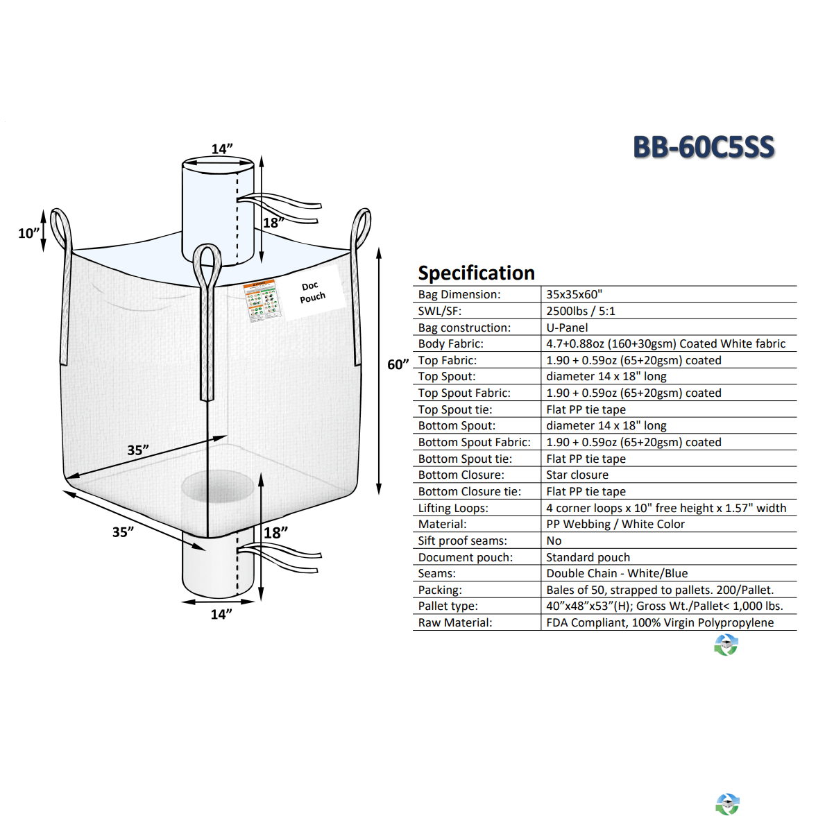 Bulk Bags - FIBC For Sale: NEW 35x35x60 Spout Top Spout Bottom Bulk Bags Coated New Jersey In New Jersey - image 1 Bulk Bags - FIBC For Sale: NEW 35x35x60 Spout Top Spout Bottom Bulk Bags Coated New Jersey In New Jersey - image 1