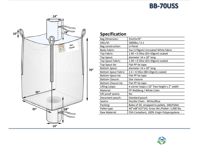 Bulk Bags - FIBC For Sale: NEW 35x35x70 Spout Top Spout Bottom Bulk Bags Uncoated New Jersey California In New Jersey - image 2 Bulk Bags - FIBC For Sale: NEW 35x35x70 Spout Top Spout Bottom Bulk Bags Uncoated New Jersey California In New Jersey - image 2