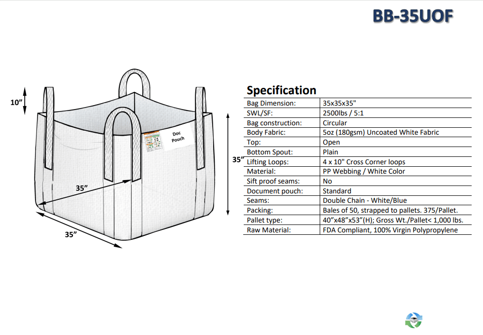 Bulk Bags - FIBC For Sale: NEW 35x35x35 Open Top Flat Bottom Bulk Bags New Jersey In New Jersey - image 1 Bulk Bags - FIBC For Sale: NEW 35x35x35 Open Top Flat Bottom Bulk Bags New Jersey In New Jersey - image 1