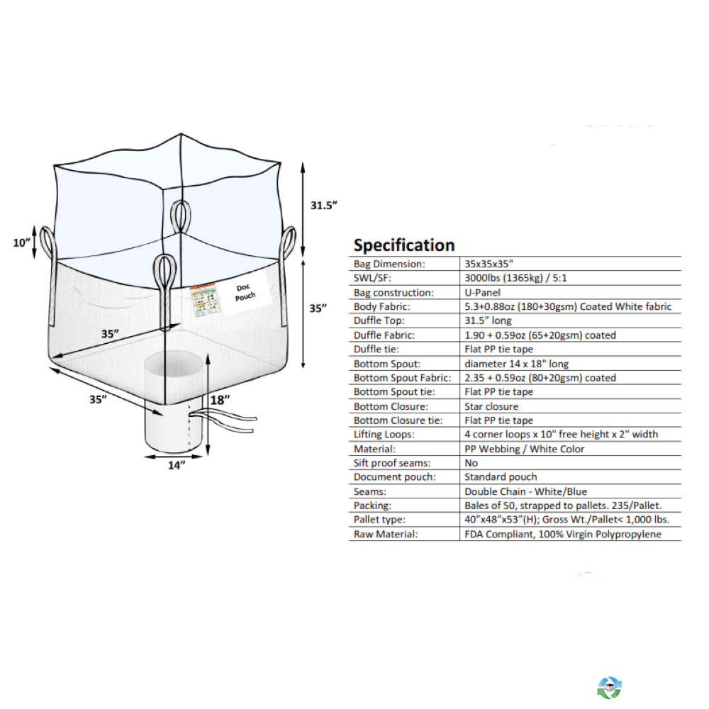 Bulk Bags - FIBC For Sale: NEW 35x35x35 Duffle Top Spout Bottom Bulk Bags Coated New Jersey In New Jersey - image 1 Bulk Bags - FIBC For Sale: NEW 35x35x35 Duffle Top Spout Bottom Bulk Bags Coated New Jersey In New Jersey - image 1