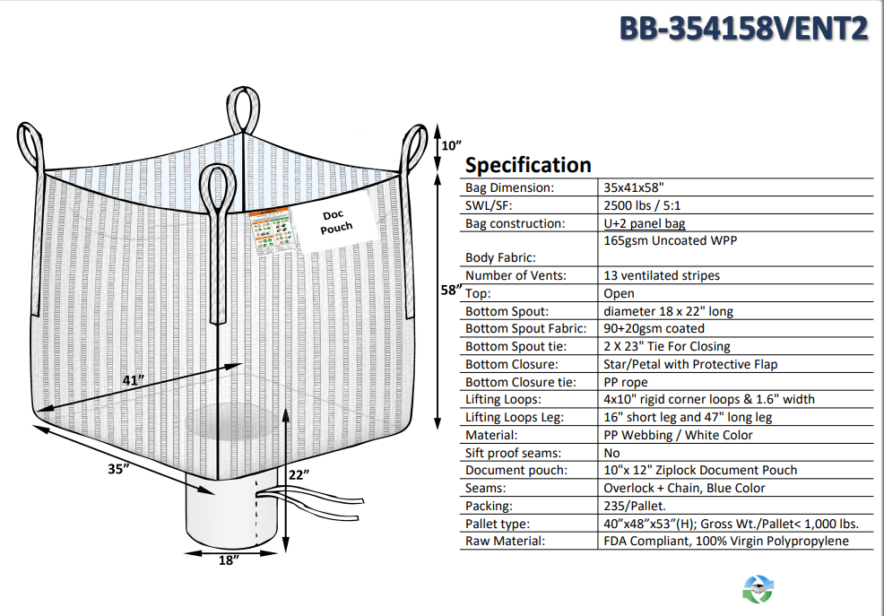 Bulk Bags - FIBC For Sale: NEW 35x41x58 Open Top Spout Bottom Ventilated Bulk Bags In New Jersey - image 1 Bulk Bags - FIBC For Sale: NEW 35x41x58 Open Top Spout Bottom Ventilated Bulk Bags In New Jersey - image 1