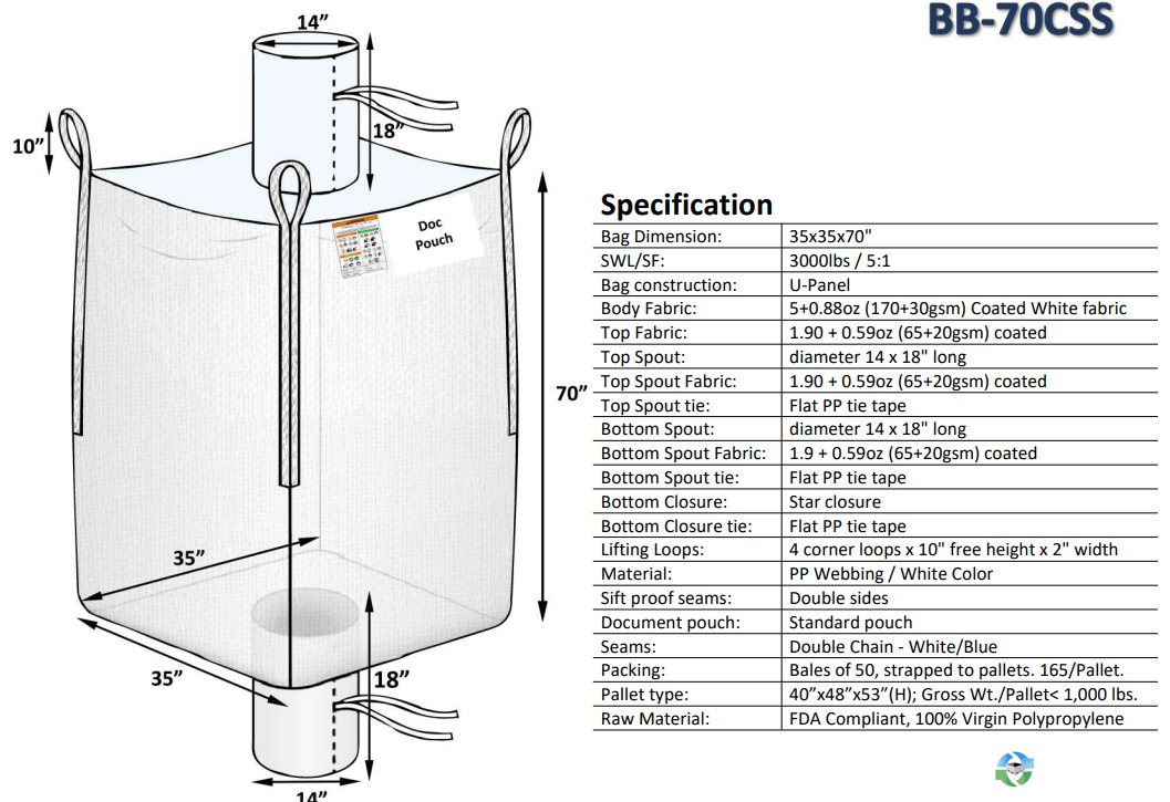 Bulk Bags - FIBC For Sale: NEW 35x35x70 Spout Top Spout Bottom Bulk Bags Coated New Jersey, California and GA locations In New Jersey - image 1 Bulk Bags - FIBC For Sale: NEW 35x35x70 Spout Top Spout Bottom Bulk Bags Coated New Jersey, California and GA locations In New Jersey - image 1