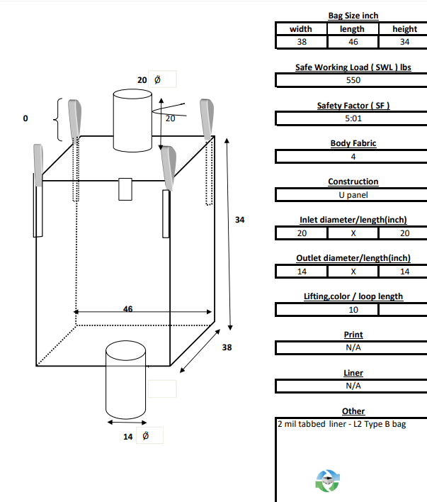 Bulk Bags - FIBC For Sale: New 38x46x34 Spout Top and Bottom Bulk Bags Pennsylvania In Pennsylvania - image 1 Bulk Bags - FIBC For Sale: New 38x46x34 Spout Top and Bottom Bulk Bags Pennsylvania In Pennsylvania - image 1