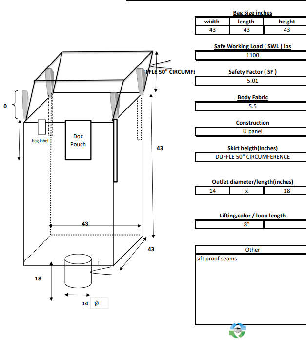 Bulk Bags - FIBC For Sale: New 43x43x43 Spout Top Spout Bottom Bulk Bags Pennsylvania In Pennsylvania - image 1 Bulk Bags - FIBC For Sale: New 43x43x43 Spout Top Spout Bottom Bulk Bags Pennsylvania In Pennsylvania - image 1
