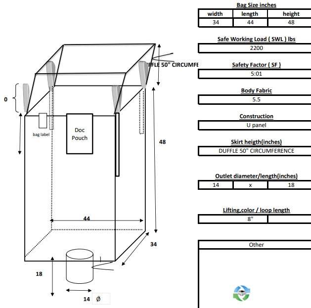 Bulk Bags - FIBC For Sale: New 34x44x48 Duffle Top Spout Bottom Bulk Bags Pennsylvania In Pennsylvania - image 1 Bulk Bags - FIBC For Sale: New 34x44x48 Duffle Top Spout Bottom Bulk Bags Pennsylvania In Pennsylvania - image 1