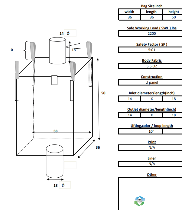 Bulk Bags - FIBC For Sale: New 36x36x50 Spout Top and Bottom Bulk Bags In Pennsylvania - image 1 Bulk Bags - FIBC For Sale: New 36x36x50 Spout Top and Bottom Bulk Bags In Pennsylvania - image 1