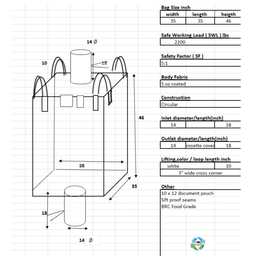 Bulk Bags - FIBC For Sale: New 35x35x46 Bulk Bags Spout and Bottom BRC Food Grade In Illinois - image 1 Bulk Bags - FIBC For Sale: New 35x35x46 Bulk Bags Spout and Bottom BRC Food Grade In Illinois - image 1