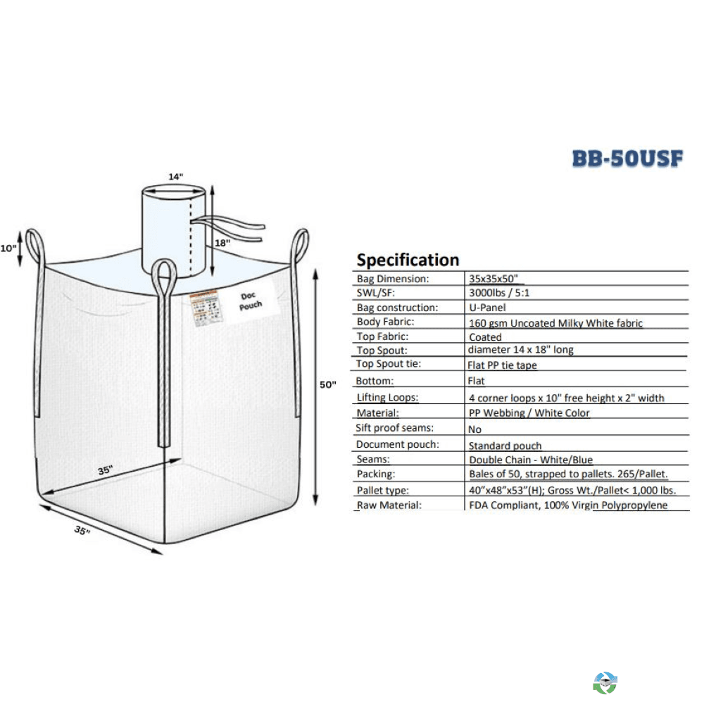 Bulk Bags - FIBC For Sale: New 35x35x50 Spout Top; Flat Bottom, U-Panel Bulk Bags NJ, CA and GA In New Jersey - image  1 Bulk Bags - FIBC For Sale: New 35x35x50 Spout Top; Flat Bottom, U-Panel Bulk Bags NJ, CA and GA In New Jersey - image  1