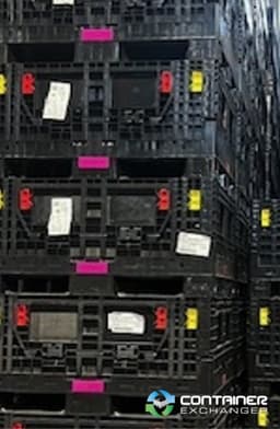 Pallet Containers For Sale: Used Monoflo 48x44.5x24 Collapsible Bulk Boxes w. 2 drop doors - Black In Michigan - image  1 Pallet Containers For Sale: Used Monoflo 48x44.5x24 Collapsible Bulk Boxes w. 2 drop doors - Black In Michigan - image  1