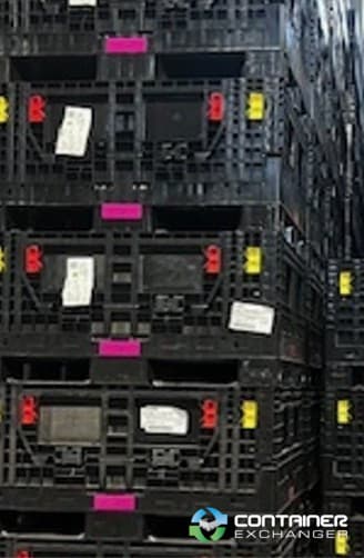 Pallet Containers For Sale: Used Monoflo 48x44.5x24 Collapsible Bulk Boxes w. 2 drop doors - Black In Michigan - image  1 Pallet Containers For Sale: Used Monoflo 48x44.5x24 Collapsible Bulk Boxes w. 2 drop doors - Black In Michigan - image  1