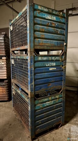 Metal Bins For Sale: Used Heavy Duty Stackable 46x32x33h” Steel Bulk Containers w/ Solid Floor & Runners Ontario In Ontario - image 2 Metal Bins For Sale: Used Heavy Duty Stackable 46x32x33h” Steel Bulk Containers w/ Solid Floor & Runners Ontario In Ontario - image 2