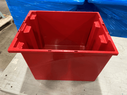 Stacking Totes For Sale: Used 19.5" x 15.5" x 13" Quantum Stack and Nest Totes- Red In - image 1 Stacking Totes For Sale: Used 19.5" x 15.5" x 13" Quantum Stack and Nest Totes- Red In - image 1