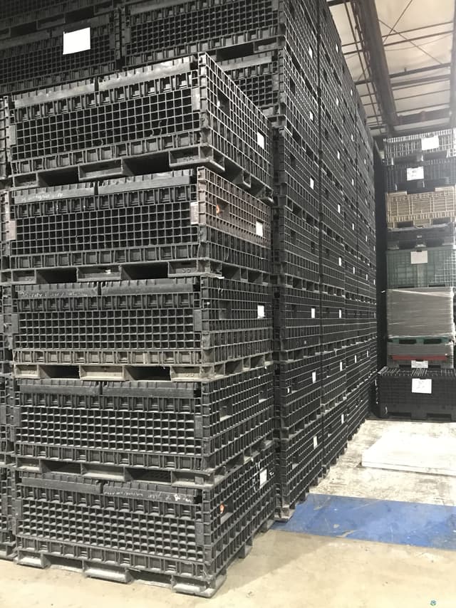 Used 56x48x50 Collapsible Black Plastic Pallet Containers- with 2 Drop ...